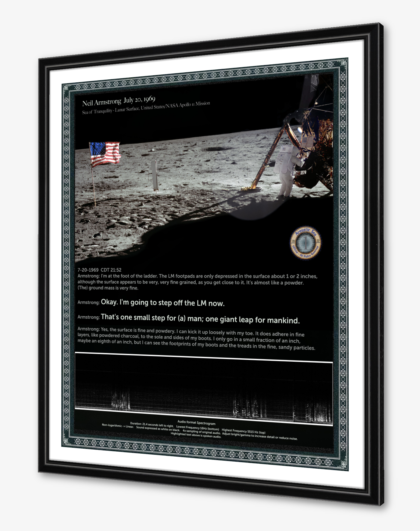 Framed Neil Armstrong Apollo 11 Voice Certificate